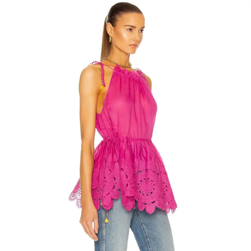 Zimmermann embroidered Scallop Tie Top linen camisole top cami top *like new